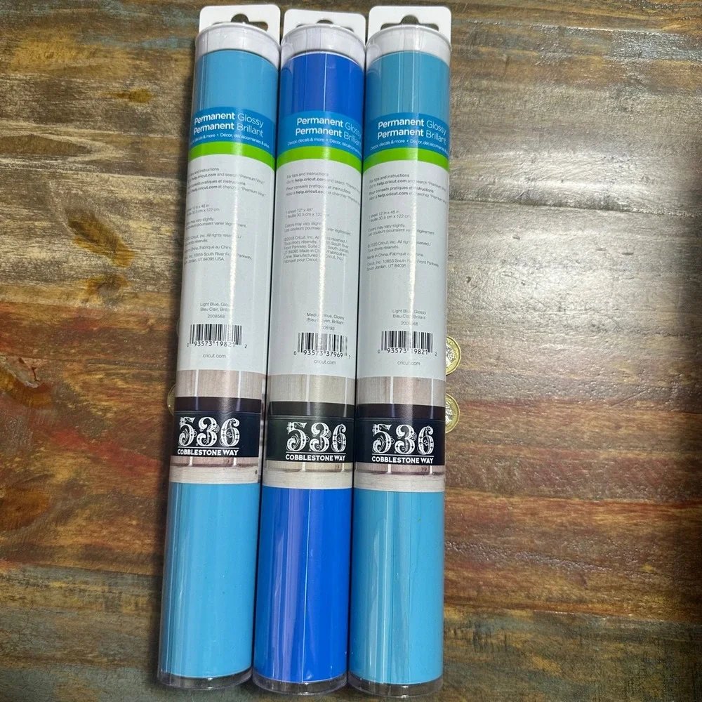 Cricut Premium Vinyl Permanent Glossy 12x48 Blue 3 Roll Set Light & Medium Blue